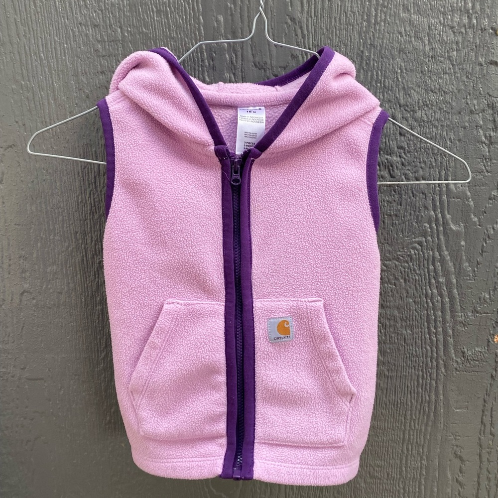 Girls carhartt pink hooded fleece vest polyester 18 mo